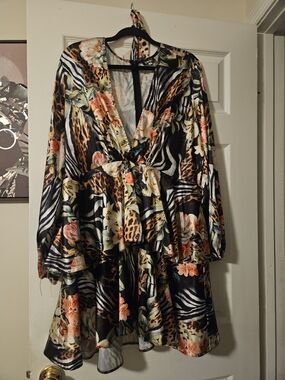 ASOS Curve Black Floral & Animal-Print Mini Dress